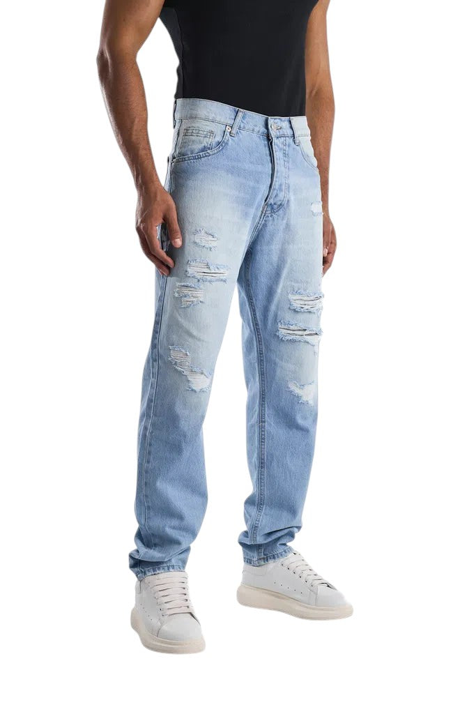 RELAXED FIT LIGHT BLUE RIPPED