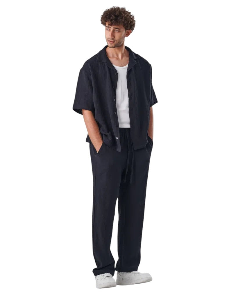 linen pants set BLACK
