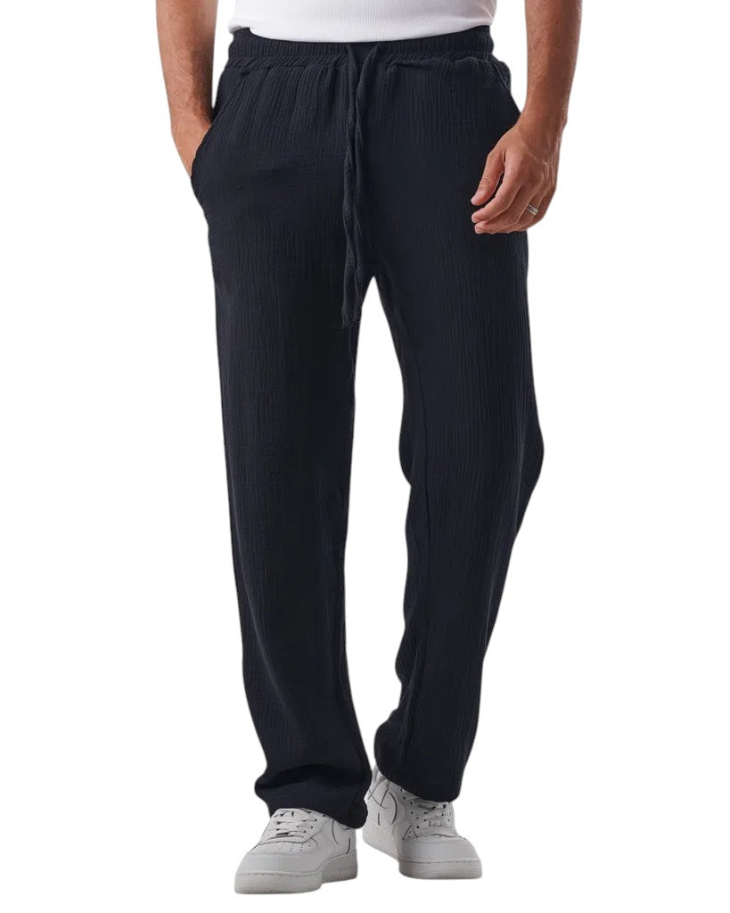 linen pants set BLACK