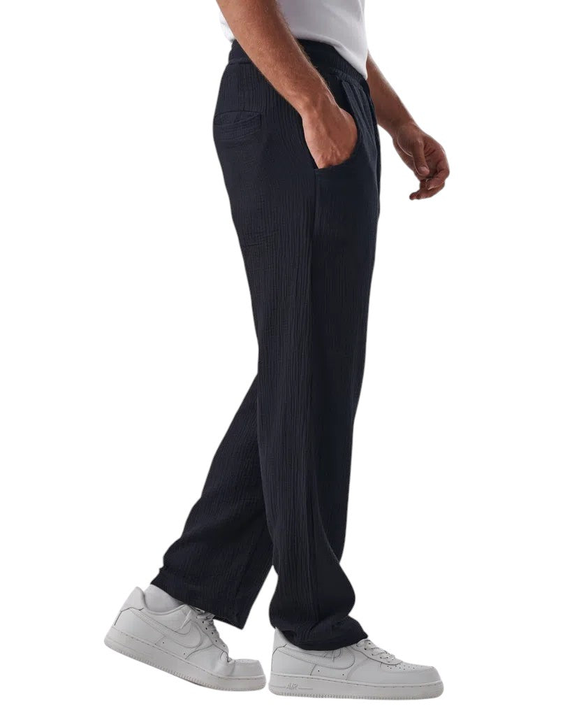 linen pants set BLACK